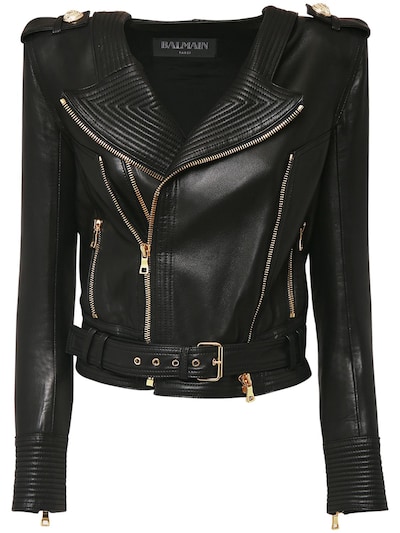 Balmain - leather biker jacket | Luisaviaroma