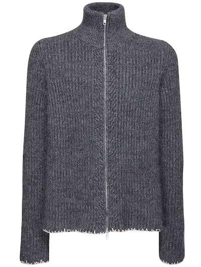 wool blend zip turtleneck cardigan