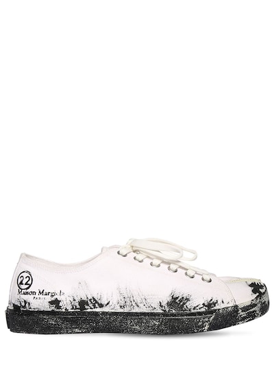 Maison Margiela Low Top Painted Canvas Tabi Sneakers Black White Luisaviaroma