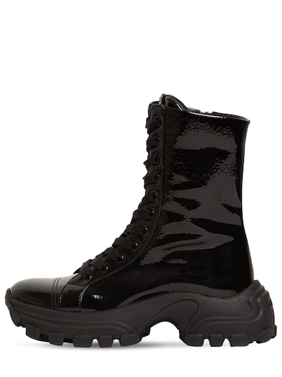 white patent leather combat boots