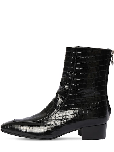 croc embossed leather square toe boots