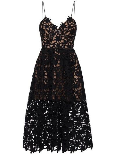 self portrait black lace midi dress