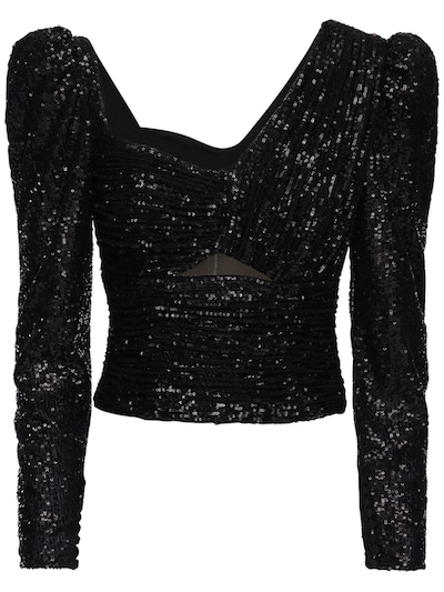 black top with sequin sleeves