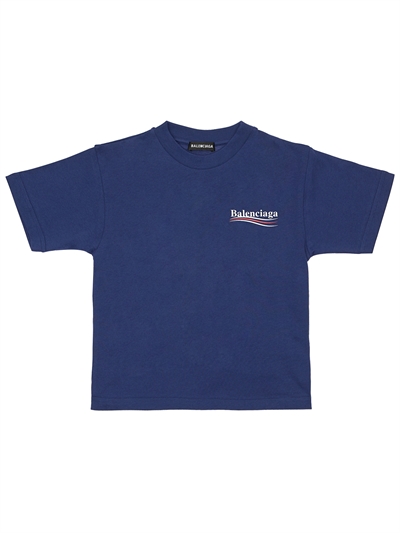 Balenciaga Logo Print Cotton Jersey T Shirt Navy White Luisaviaroma