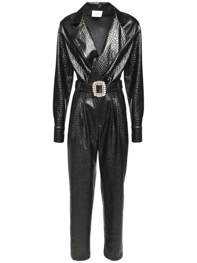 white faux leather jumpsuit
