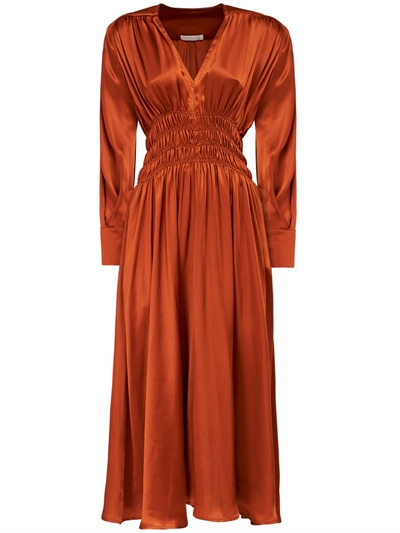 orange satin midi dress