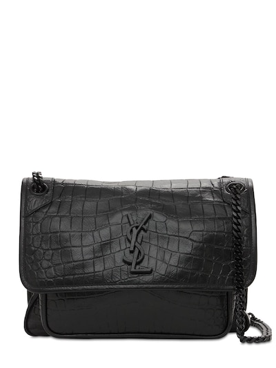 medium niki in crocodile-embossed leather