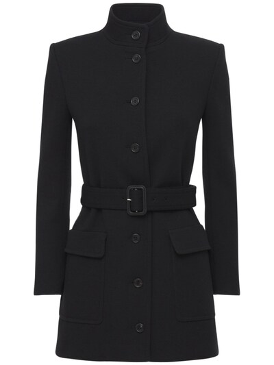 Saint Laurent - Belted wool blend jersey coat - Noir | Luisaviaroma