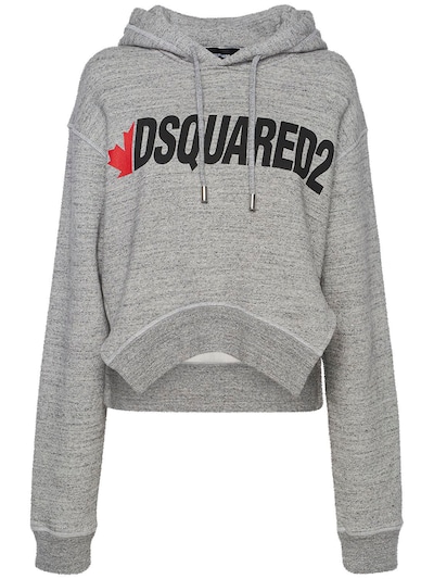 Dsquared2 - D2 asymmetrical logo cotton hoodie - Grey | Luisaviaroma