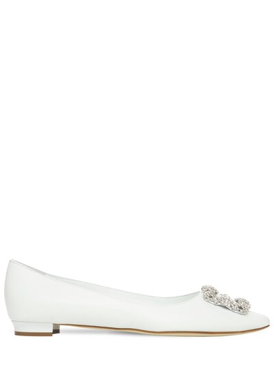 Manolo Blahnik 10mm Hangisi Leather Flats White Luisaviaroma