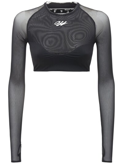 sorg svælg forvirring Off-White - Athleisure mesh & jersey crop top - Black/White | Luisaviaroma