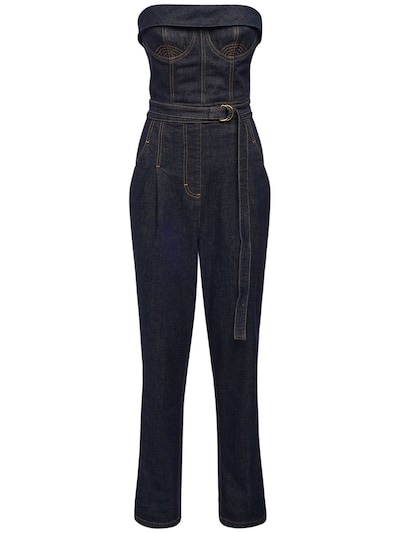 strapless denim jumpsuit