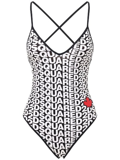 Dsquared2 All Over Logo One Piece Swimsuit Black White Luisaviaroma