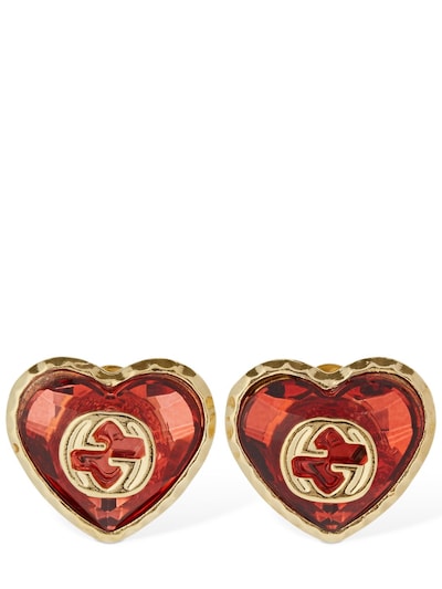 bord Det er billigt pære Gucci - Interlocking g & crystal heart earrings - Pink/Gold | Luisaviaroma