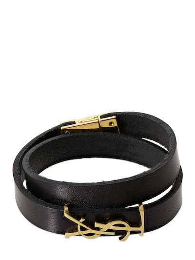 Saint Laurent Women's Ysl Logo Tag Leather Bracelet