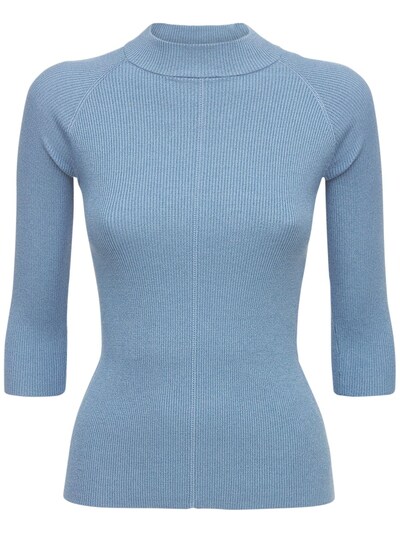 light blue ribbed turtleneck sweater