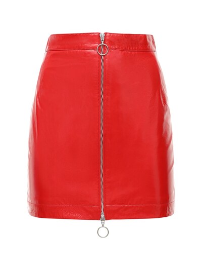 red patent mini skirt