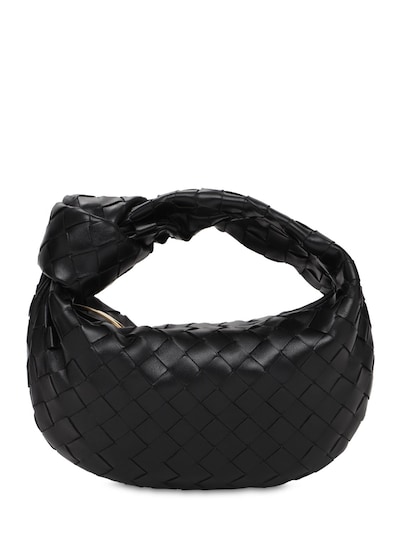 Bottega Veneta: Mini Jodie leather bag w/ gold hardware - Black-gold - women_0 | Luisa Via Roma