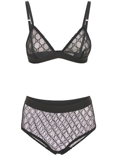 Gucci - Gg embroidered tulle lingerie set - Black | Luisaviaroma
