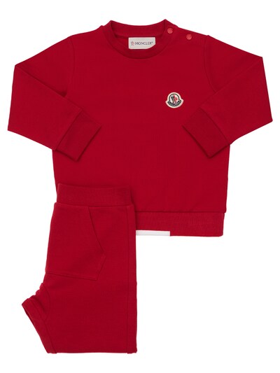 red sweatpants and sweatshirt