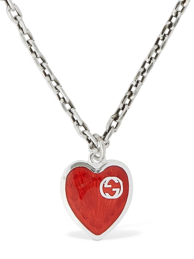 Gucci - Heart enamel charm chain necklace - Silver/Red | Luisaviaroma