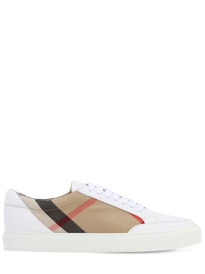 burberry salmond leather and cotton sneakers