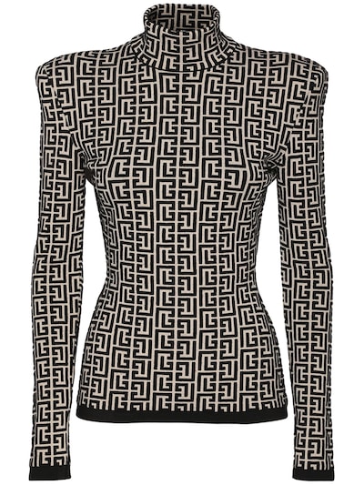 Monogram jacquard wool blend sweater - Balmain - Women