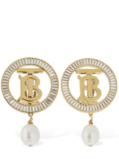 luisaviaroma.com | Burberry Tb Logo Baguette & Pearl Clip-On Earring