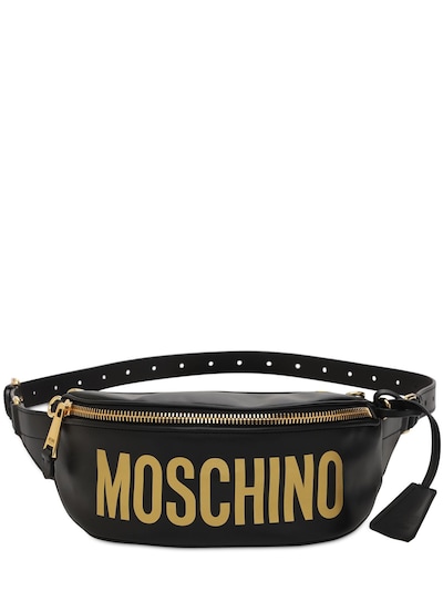 moschino logo leather belt