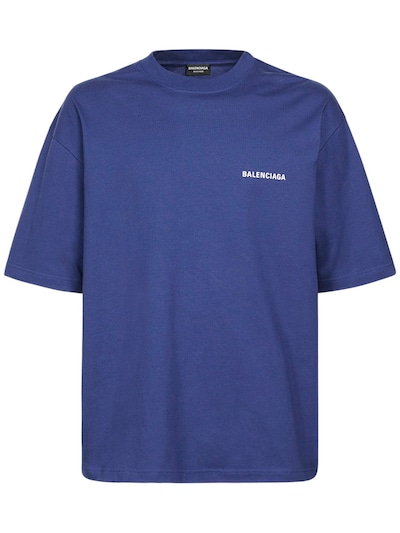 Balenciaga - Camiseta de algodón con logo estampado - Azul Luisaviaroma