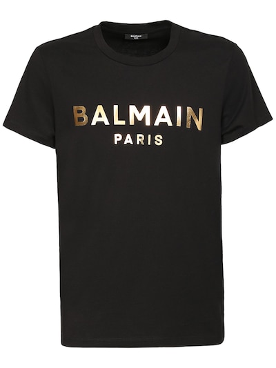 Logo foil cotton jersey t-shirt - Balmain - Men | Luisaviaroma