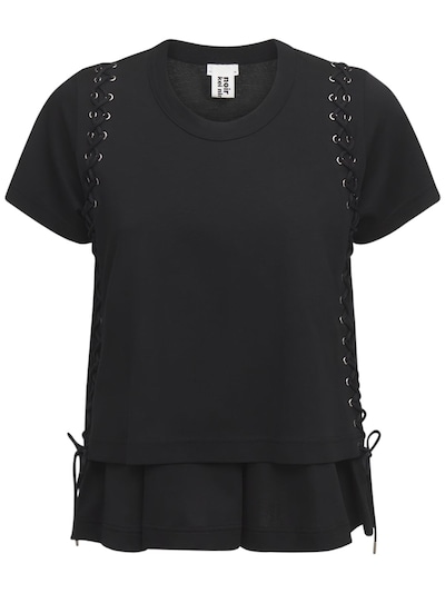 Noir Kei Ninomiya - Cotton jersey t-shirt w/ lace-up details - Black