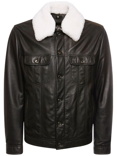 Dolce & Gabbana - Leather jacket w/ shearling collar - Black | Luisaviaroma