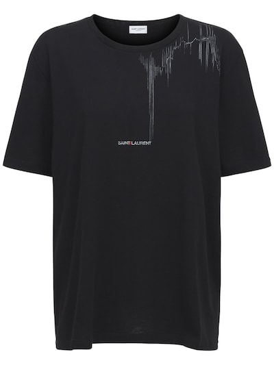 Saint Laurent - Cotton crewneck t-shirt - Noir/Natur | Luisaviaroma