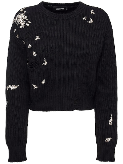 Dsquared2 - Embellished wool knit sweater - Black | Luisaviaroma