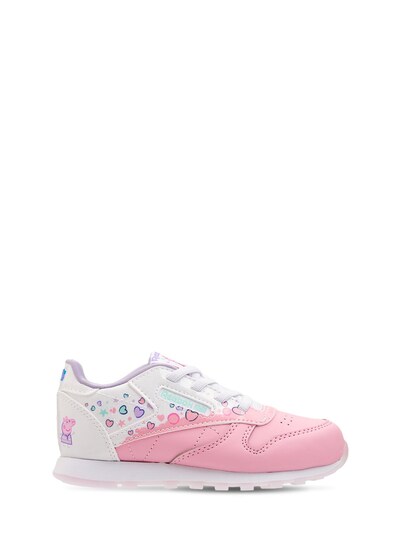 pink and white reebok classics