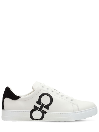 salvatore ferragamo cube logo leather sneakers