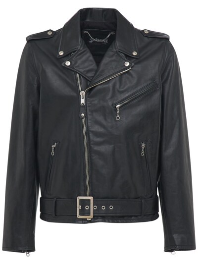 schott black leather biker jacket