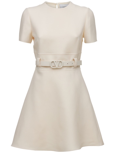 Valentino - Vestito in crepe di lana e seta con cintura - Avorio |  Luisaviaroma