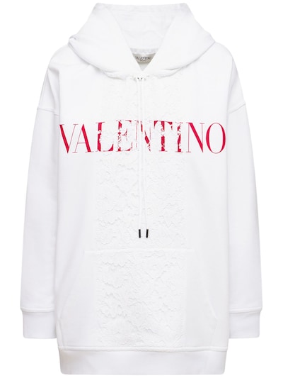 Valentino - Logo cotton jersey hoodie - White/Red | Luisaviaroma