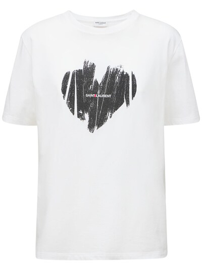 Heart printed cotton jersey t-shirt - Saint Laurent - Women | Luisaviaroma