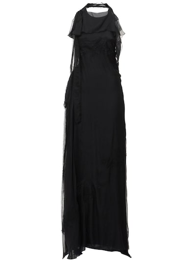Valentino - Viscose blend chiffon & lace gown - Black | Luisaviaroma