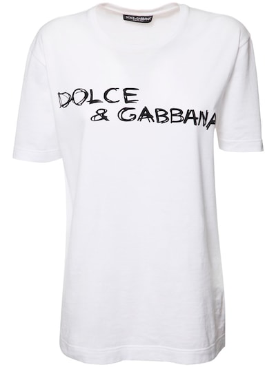 Dolce & Gabbana - Logo print cotton poplin t-shirt - White/Black 