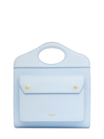 Burberry - Mini pocket leather tote bag - Light Blue | Luisaviaroma