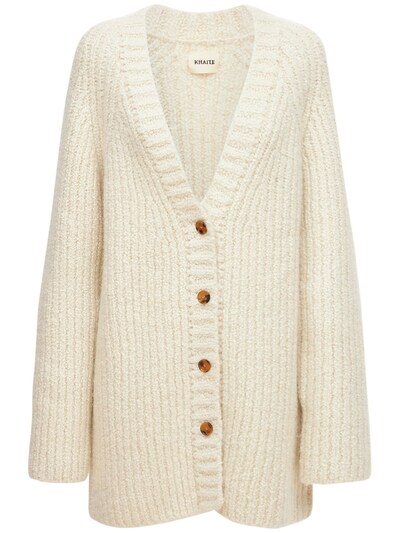white boucle cardigan