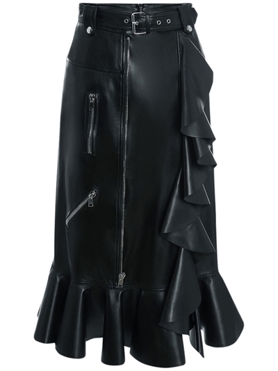 black ruffle leather skirt