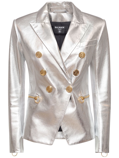 Metallic leather double braest jacket 