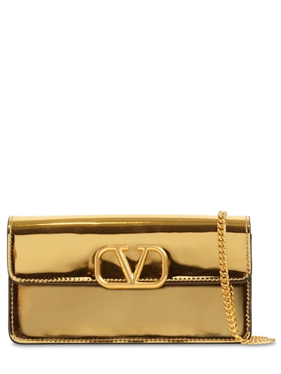 Valentino Garavani - V logo laminated leather shoulder bag - Antique Brass  | Luisaviaroma