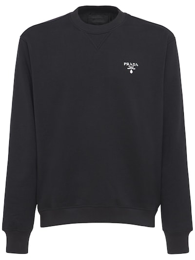 Prada - Logo print cotton sweatshirt - Black | Luisaviaroma