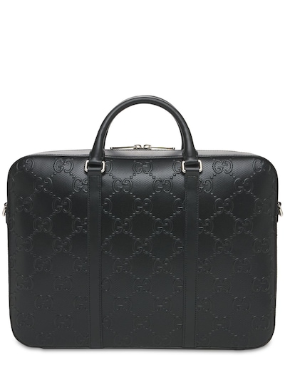 Gg Embossed Leather Briefcase Luisaviaroma Men Accessories Bags Laptop Bags 